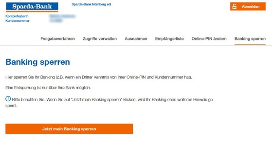 Sicherheitsockpit  - Banking sperren